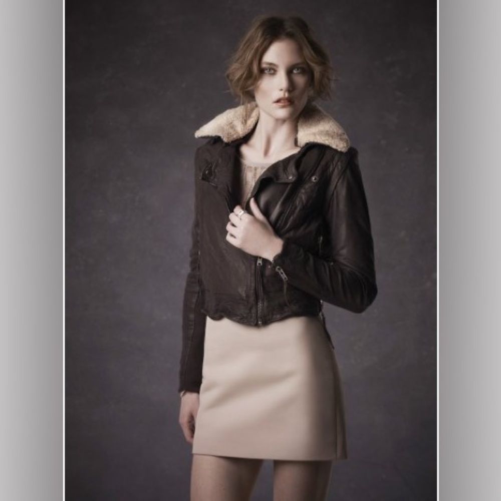 Muubaa Charme Aviatress Leather Jacket in Bitter Chocolate Size 4